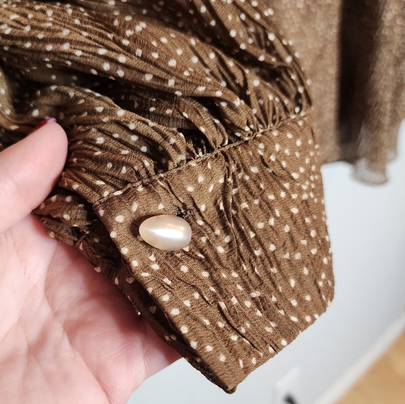 NWT Vince Brown Starry Dot Tie Neck Blouse with camisole. Size XXL. - Picture 6 of 16